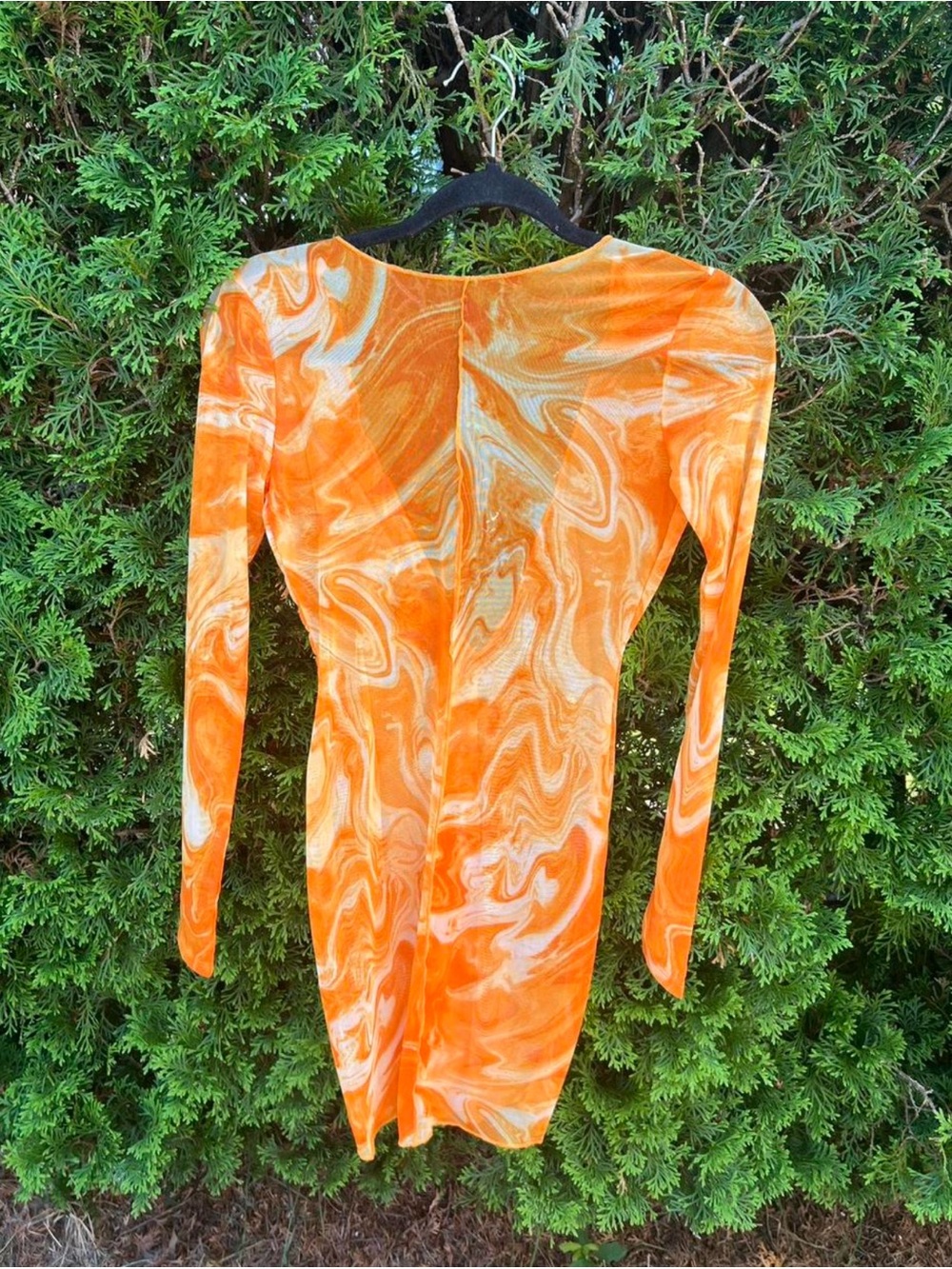 naked wardrobe Orange Marble-Print Long Sleeve Swim Coverup